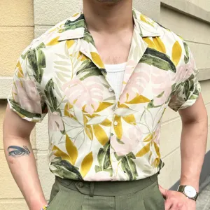 Aidase Streetwear Vintage Colorful Floral Pattern Short Sleeve Shirt Summer Beach Shirt Hip Hop Casual  Holiday Tops Men Hawaiian Shirt