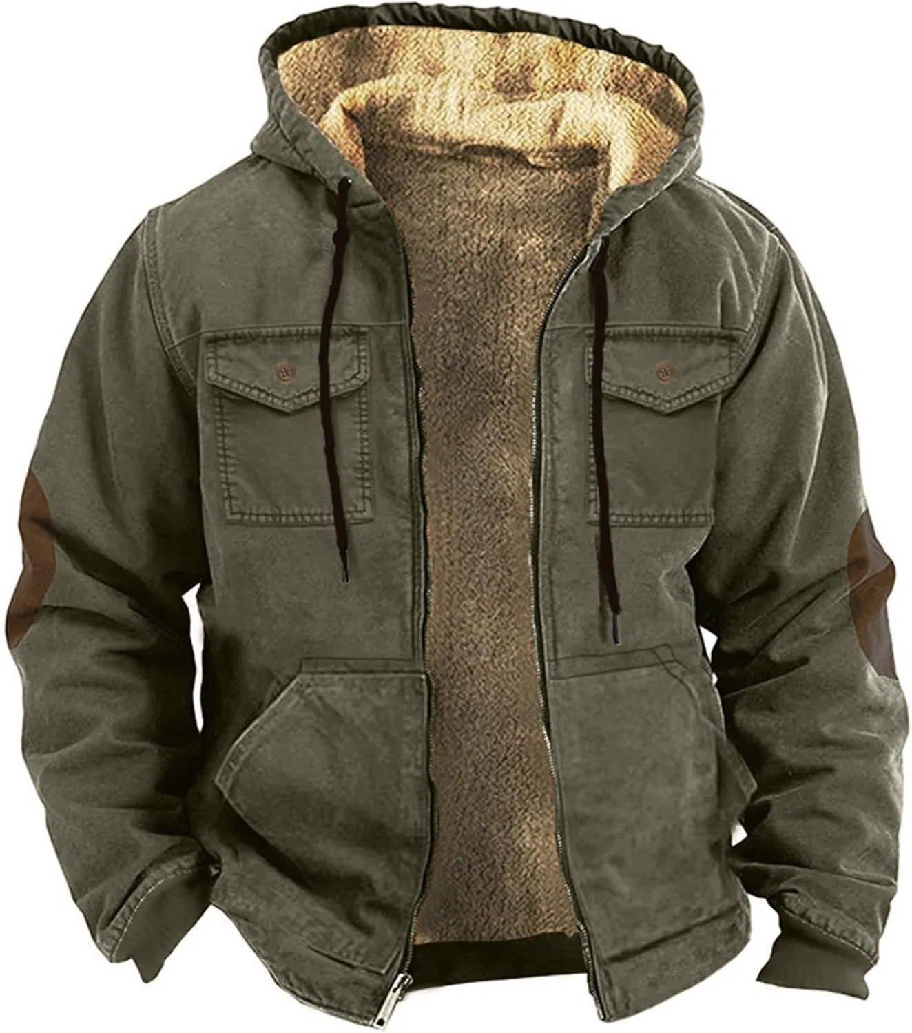 aihihe Men's Warm Fleece Lined Hooded Jacket Zip Up Winter Thermal Outdoor Coat Big and Tall Distressed Outwears with Pockets
