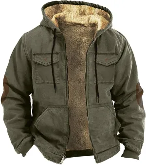 aihihe Men's Warm Fleece Lined Hooded Jacket Zip Up Winter Thermal Outdoor Coat Big and Tall Distressed Outwears with Pockets