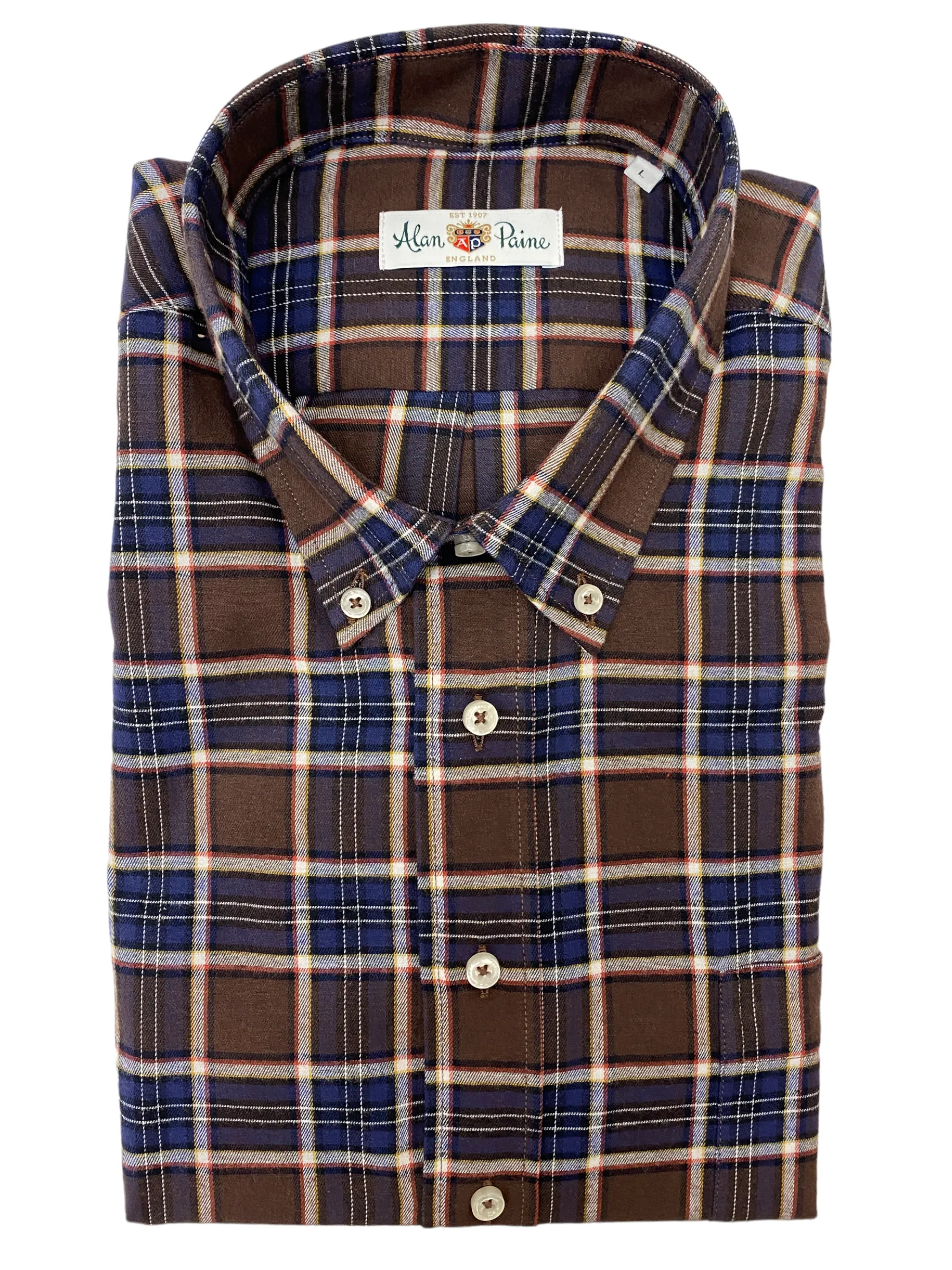 Alan Paine Classic BD Cotton Flannel Navy/Brown Plaid