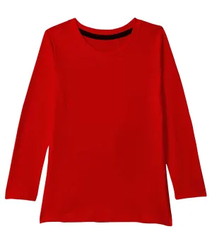 American-Elm Red Plain 100% Cotton Full Sleeve Tshirt for Boys | Solid Tshirt for Kids