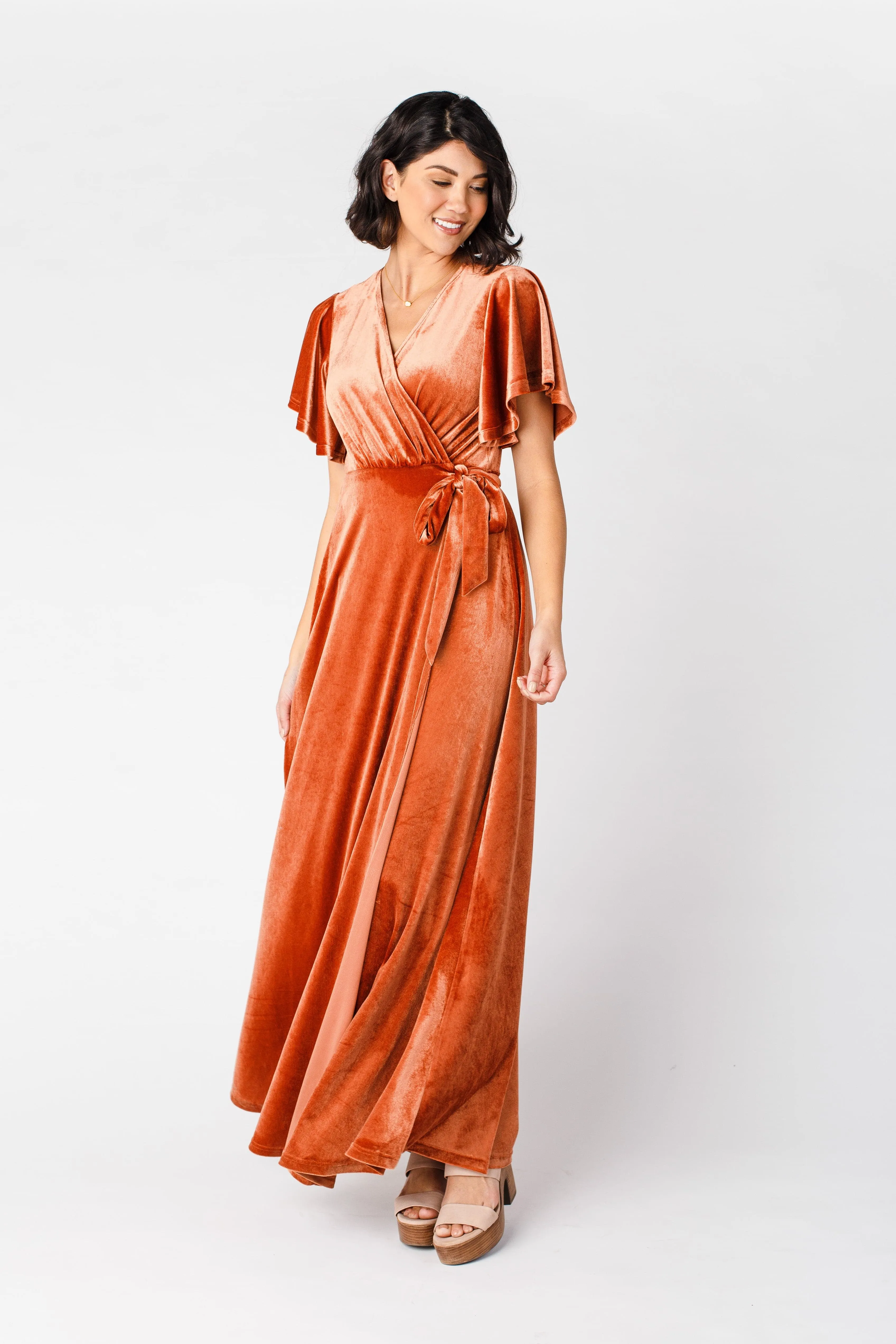 Arbor Velvet Wrap Dress - Rust