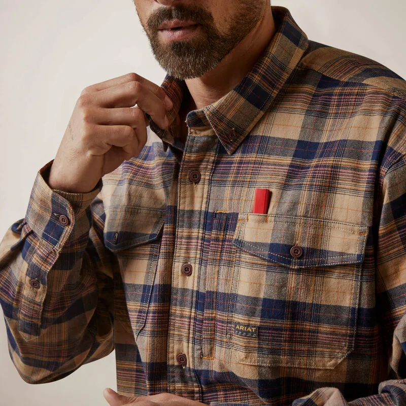 ARIAT MENS REBAR FLANNEL DURASTRETCH WORK SHIRT (TIGER'S EYE PLAID)