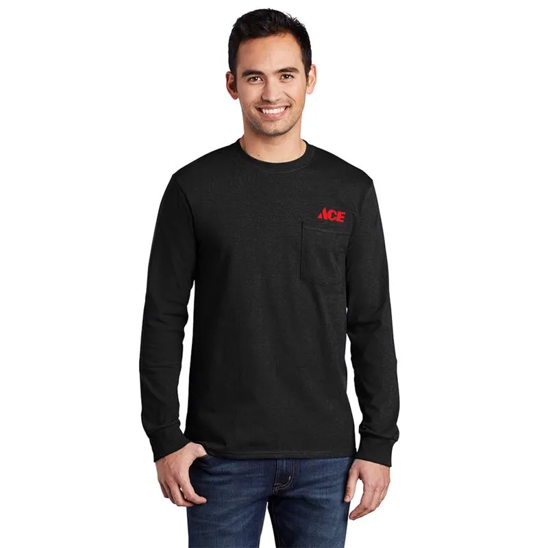 Artcraft S Sizes Unisex Long Sleeve Round Neck Black Pocket T-Shirt
