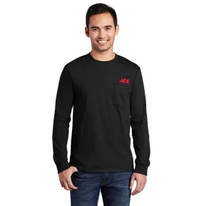 Artcraft S Sizes Unisex Long Sleeve Round Neck Black Pocket T-Shirt