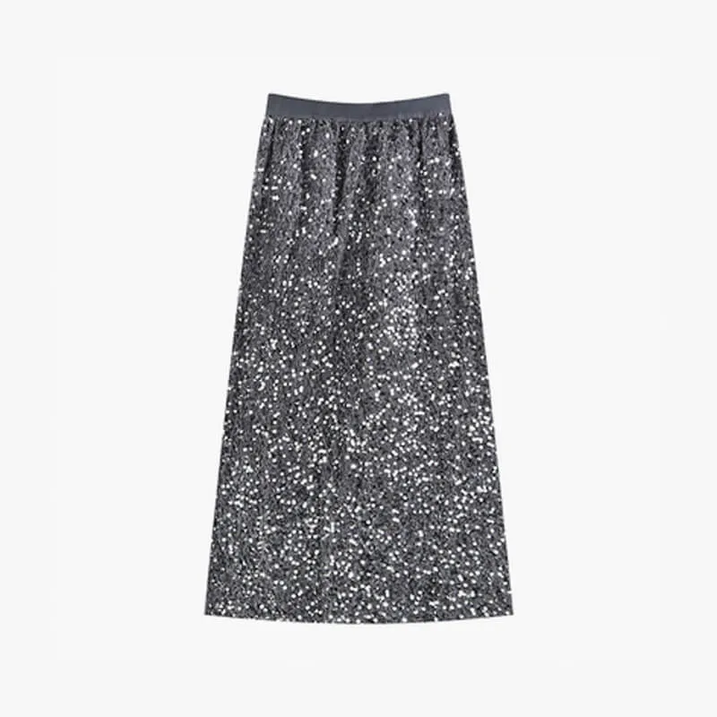 Black Sequin Midi Skirt