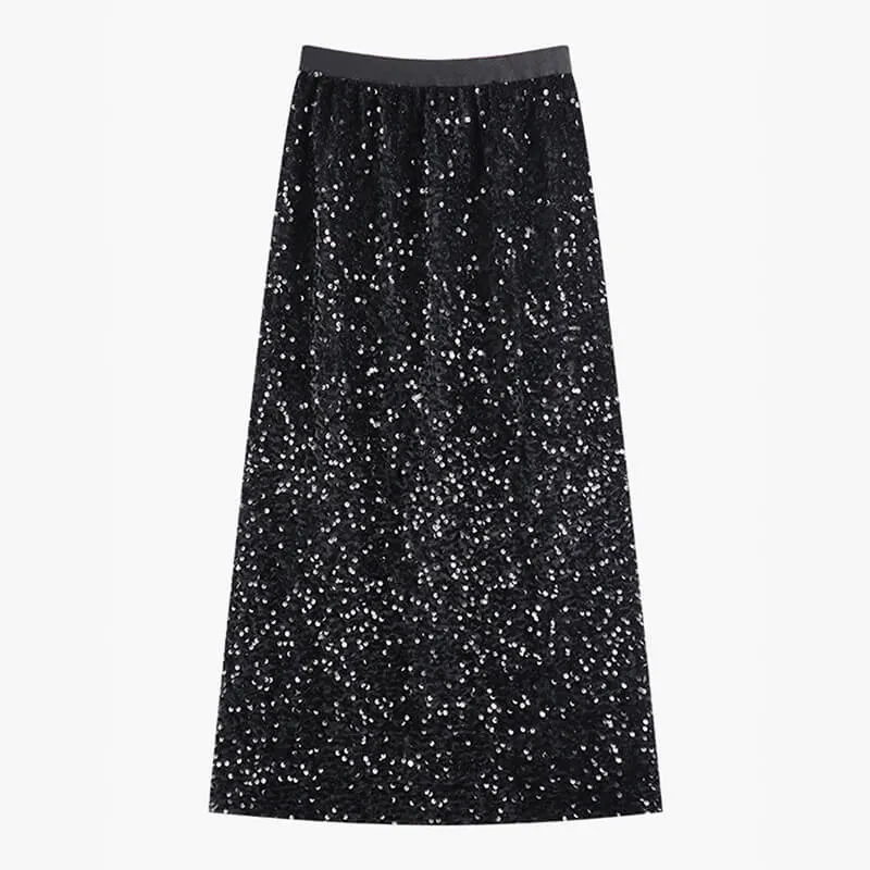 Black Sequin Midi Skirt