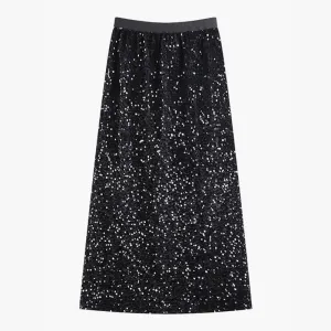 Black Sequin Midi Skirt