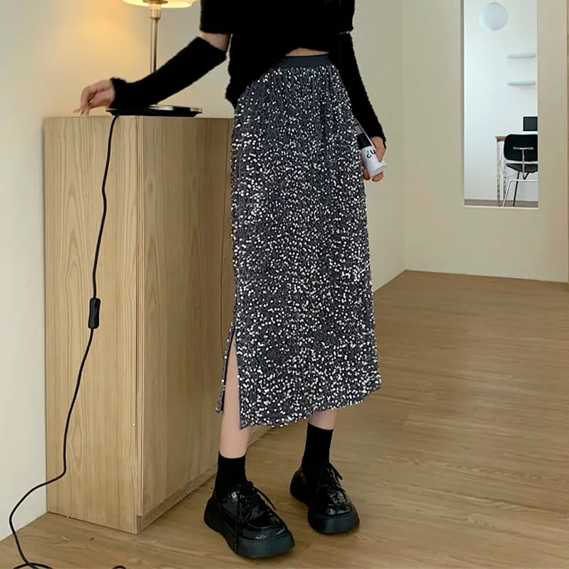 Black Sequin Midi Skirt
