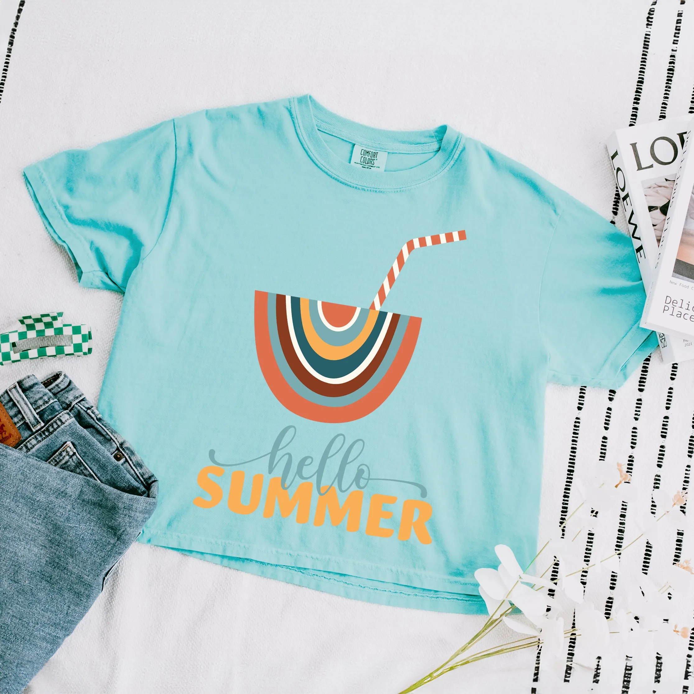Boho Hello Summer Drink | Relaxed Fit Cropped Tee