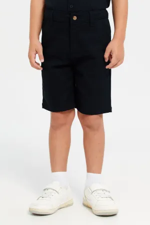 Boys Black Solid Chino Shorts