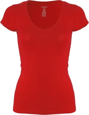Bozzolo Women's Plain Basic V Neck Short Sleeve Cotton T-Shirts