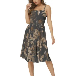 Caramel Roses Sleeveless Square Neck Flare Hem Midi Dress