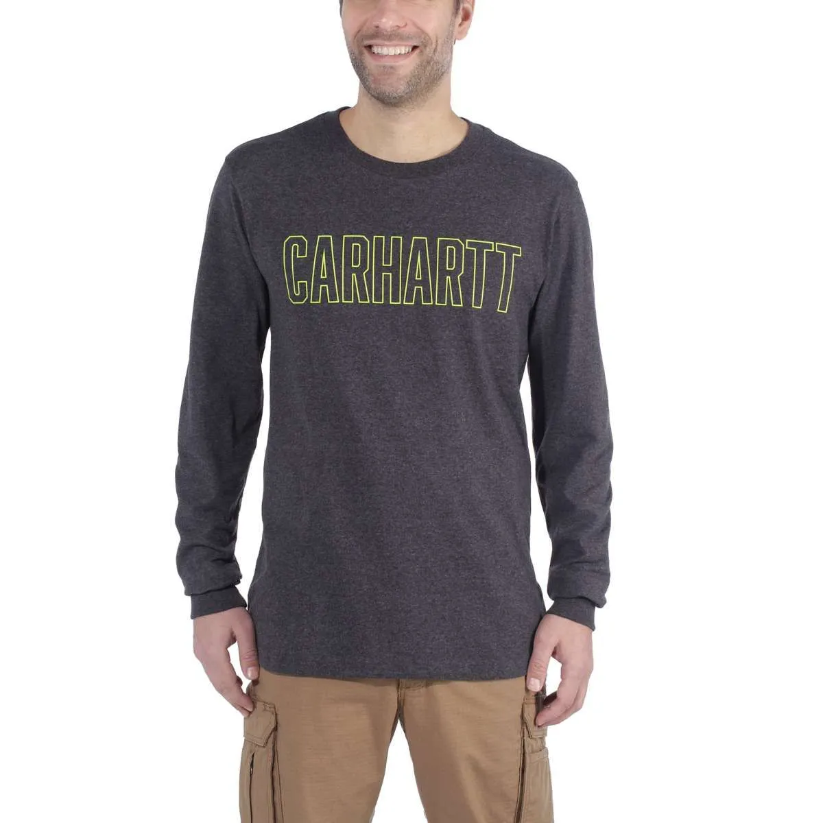 Carhartt&#x20;104106&#x20;l&#x2F;s&#x20;Block&#x20;Logo&#x20;T-Shirt&#x20;-&#x20;Carbon&#x20;Heather