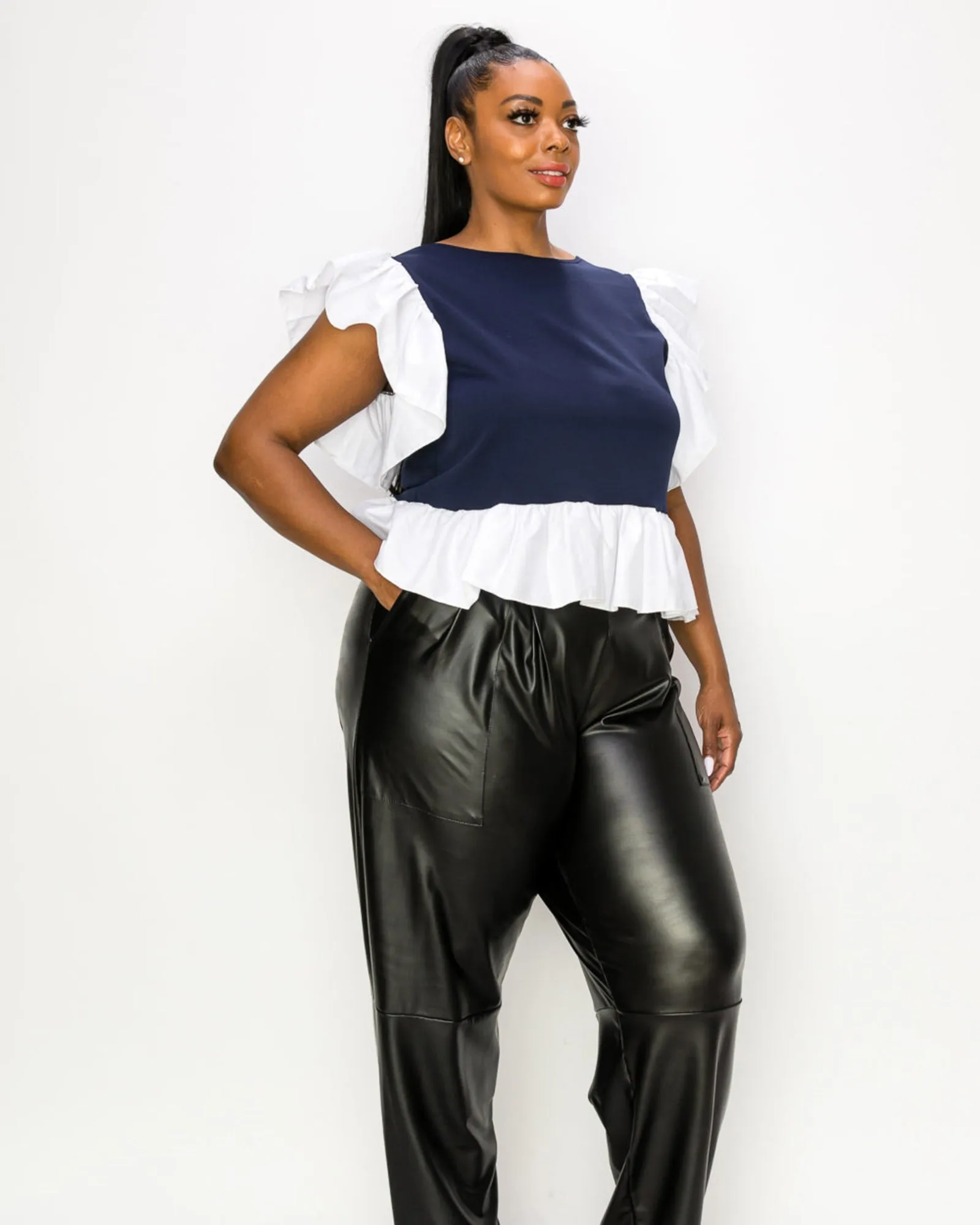 Charlie Peplum Top | Navy/White