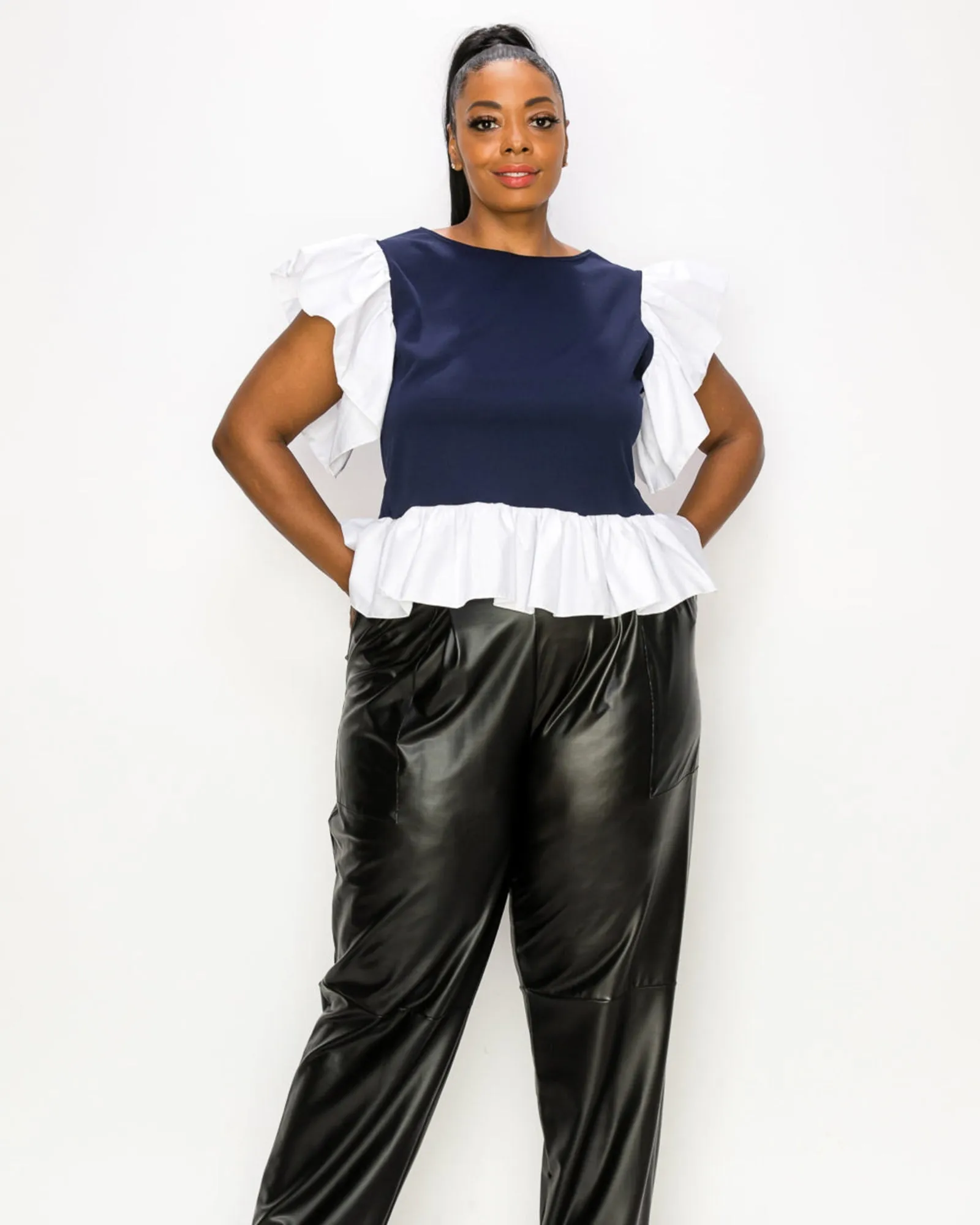 Charlie Peplum Top | Navy/White