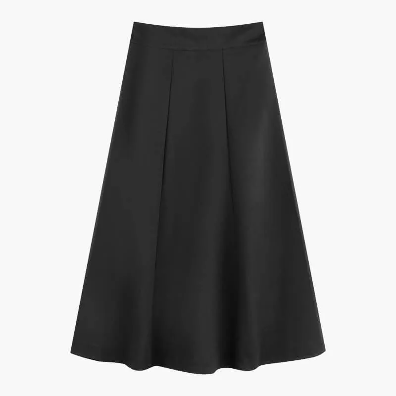 Chocolate Brown Academia Midi Skirt Elastic High Waist