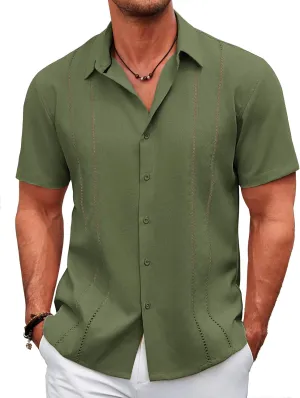 COOFANDY Men's Cuban Guayabera Shirt Casual Short Sleeve Button Down Shirts Summer Beach Shirts
