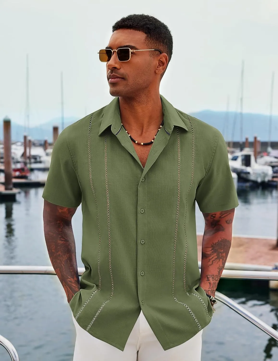 COOFANDY Men's Cuban Guayabera Shirt Casual Short Sleeve Button Down Shirts Summer Beach Shirts