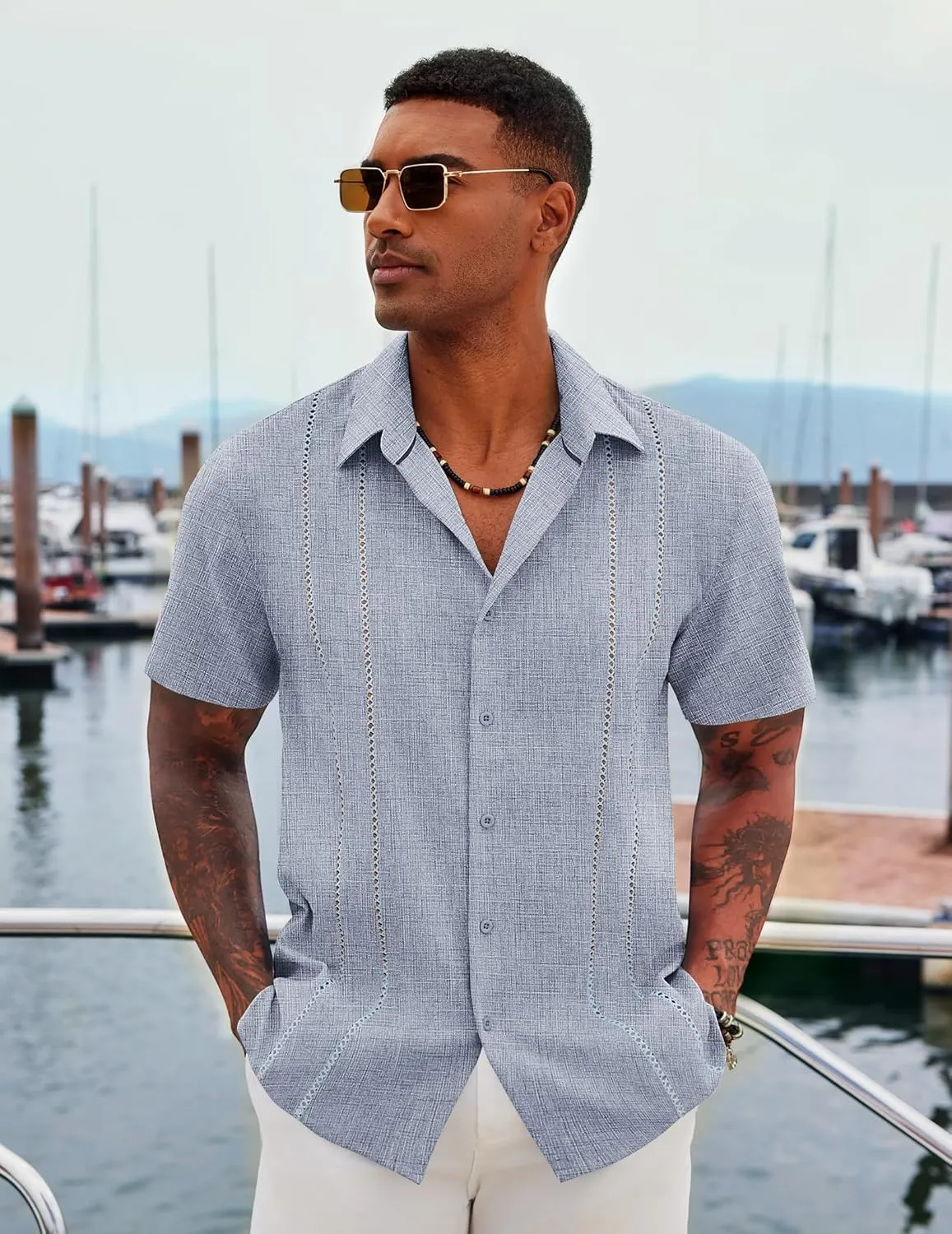 COOFANDY Men's Cuban Guayabera Shirt Casual Short Sleeve Button Down Shirts Summer Beach Shirts