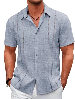COOFANDY Men's Cuban Guayabera Shirt Casual Short Sleeve Button Down Shirts Summer Beach Shirts