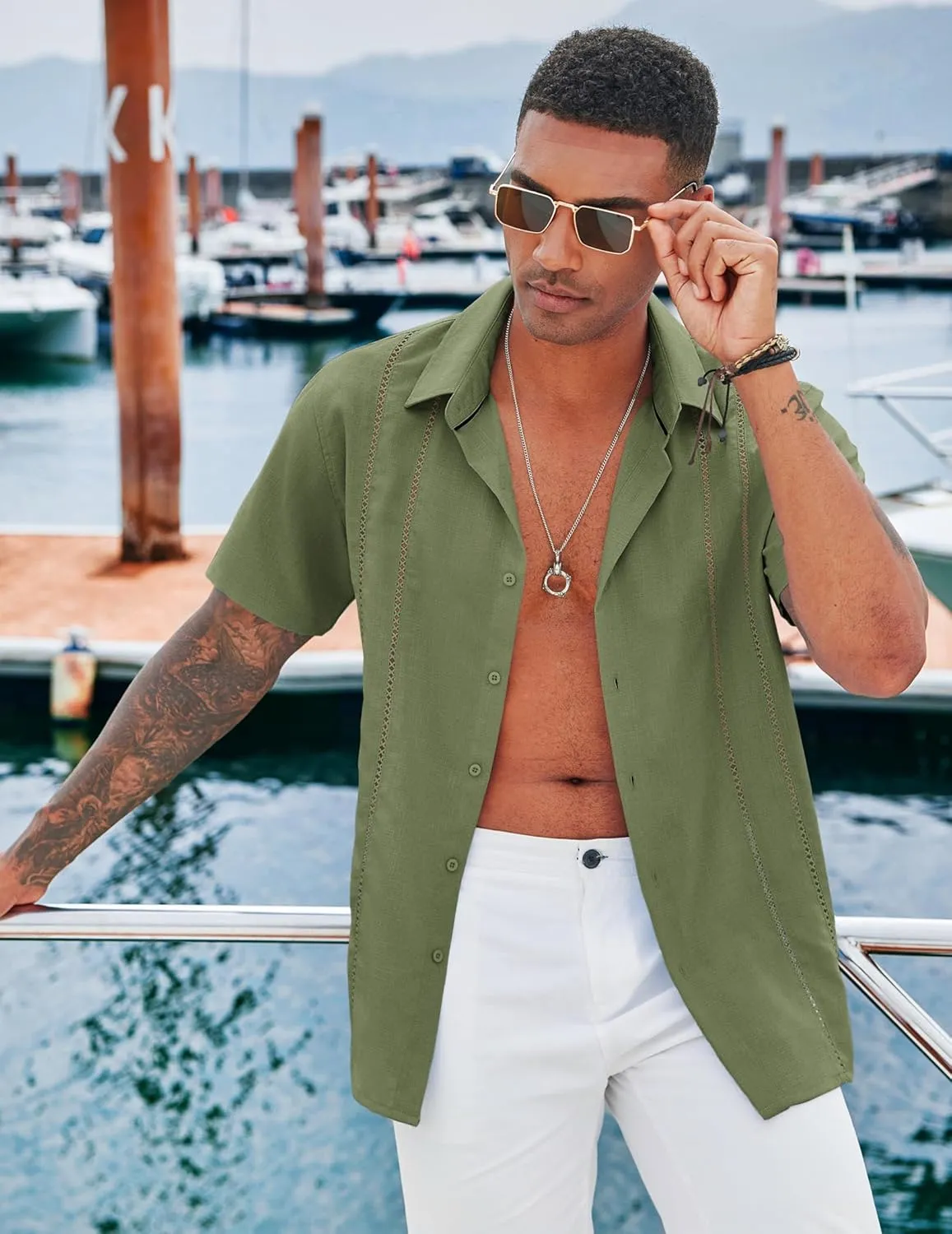 COOFANDY Men's Cuban Guayabera Shirt Casual Short Sleeve Button Down Shirts Summer Beach Shirts