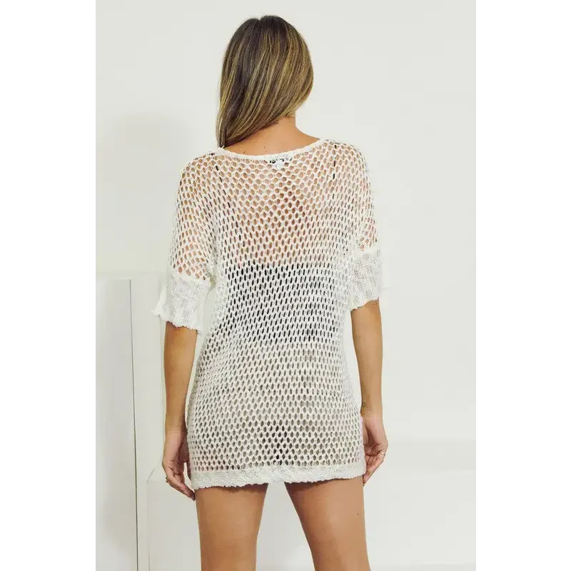 CROCHET V NECK SHORT SLEEVE TOP