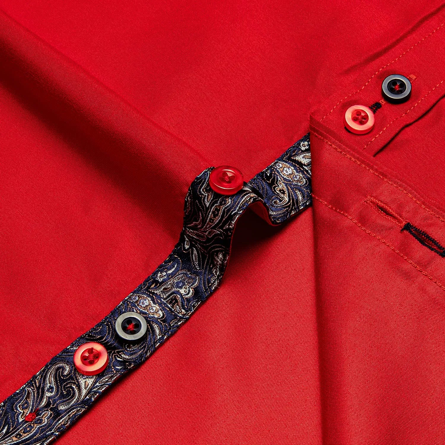Dibangu Mens Red Casual Shirt Paisley Formal Dress Shirt Gold Collar Pin