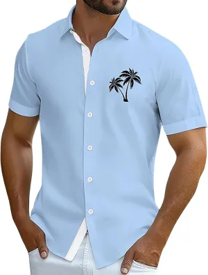 Fashion Button Down Short Sleeve Shirts for Men Trendy Summer Beach Vacation T-Shirt Solid Collared Casual Trip Tops