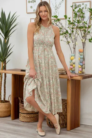 Floral Halter Tiered Midi