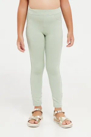 Girls Green Plain Jeggings