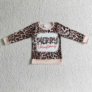 girls Merry Christmas Leopard T-shirts GT0060