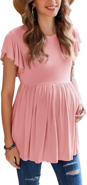 HOTOUCH Women's Maternity Top Shirts Casual Peplum Pregnancy Blouse Short Sleeve Maternity Shirts
