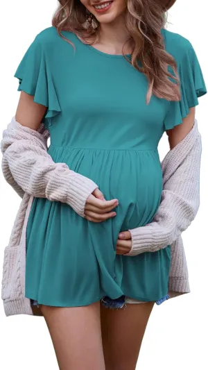 HOTOUCH Women's Maternity Top Shirts Casual Peplum Pregnancy Blouse Short Sleeve Maternity Shirts