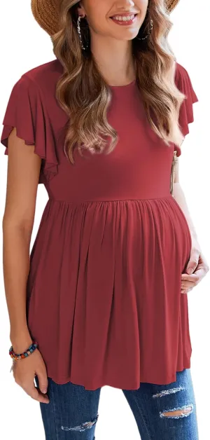 HOTOUCH Women's Maternity Top Shirts Casual Peplum Pregnancy Blouse Short Sleeve Maternity Shirts