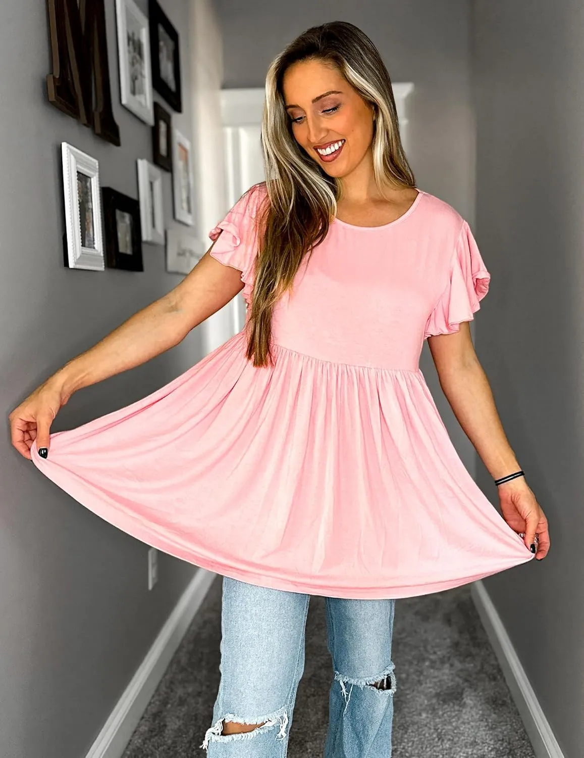 HOTOUCH Women's Maternity Top Shirts Casual Peplum Pregnancy Blouse Short Sleeve Maternity Shirts