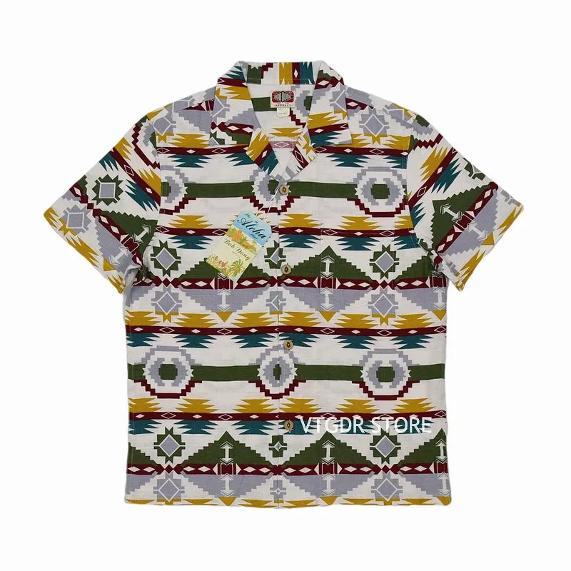 Indian Totem Loop Collar Shirts - Men's Short Sleeve Casual Shirts