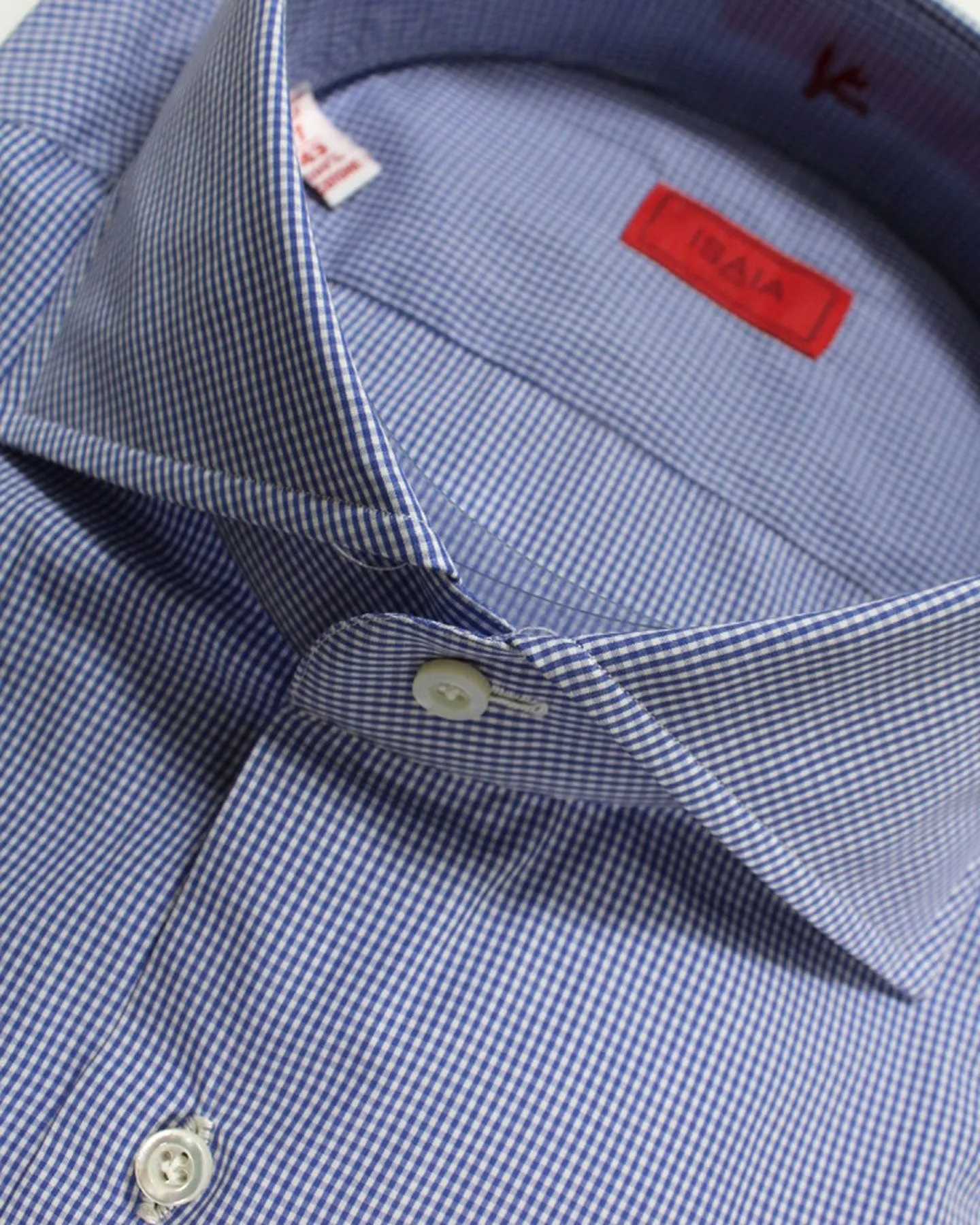 Isaia Dress Shirt White Blue Micro Check 43 - 17 Regular Fit