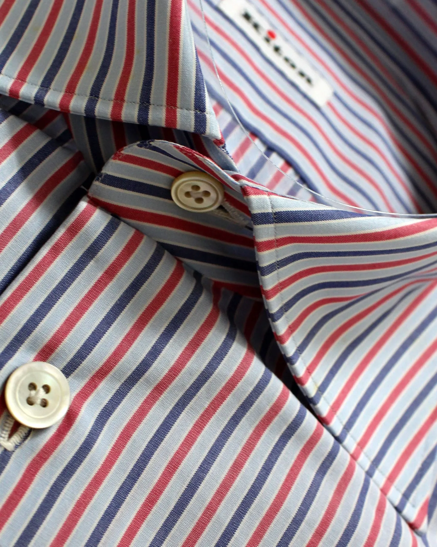 Kiton Dress Shirt Blue Red Navy Stripes 39 - 15 1/2 SALE