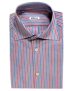 Kiton Dress Shirt Blue Red Navy Stripes 39 - 15 1/2 SALE