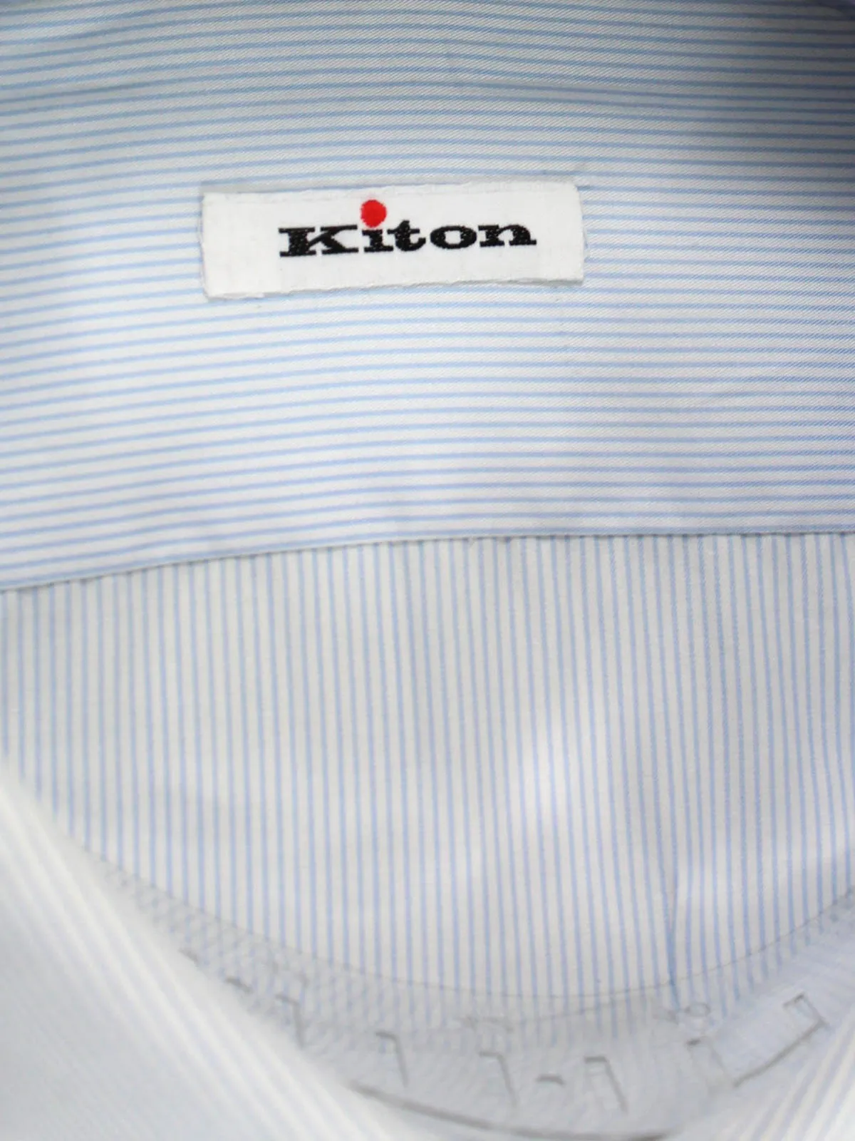 Kiton Dress Shirt White Blue Stripes Spread Collar 38 - 15