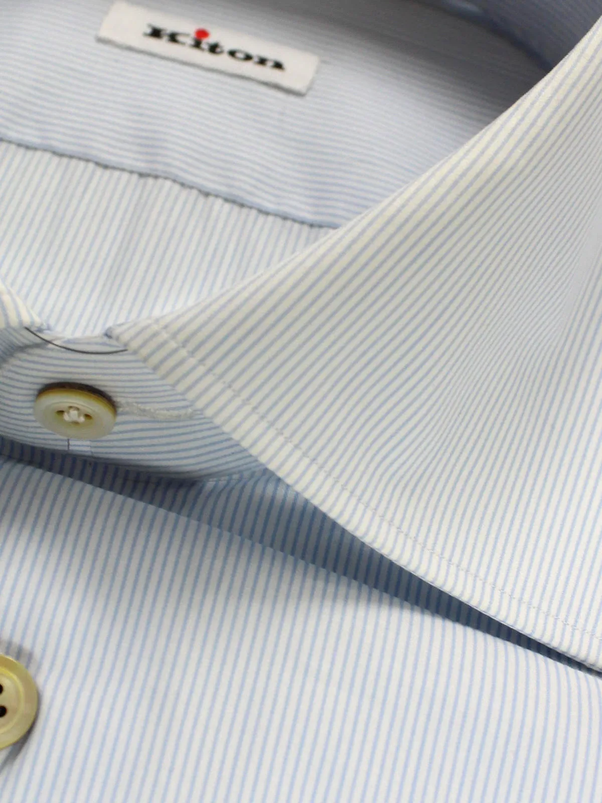 Kiton Dress Shirt White Blue Stripes Spread Collar 38 - 15
