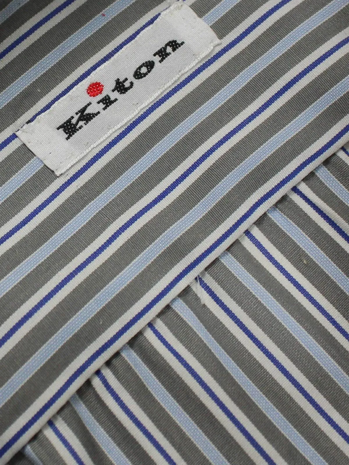 Kiton Dress Shirt White Gray Royal Blue Stripes 44 - 17 1/2 SALE