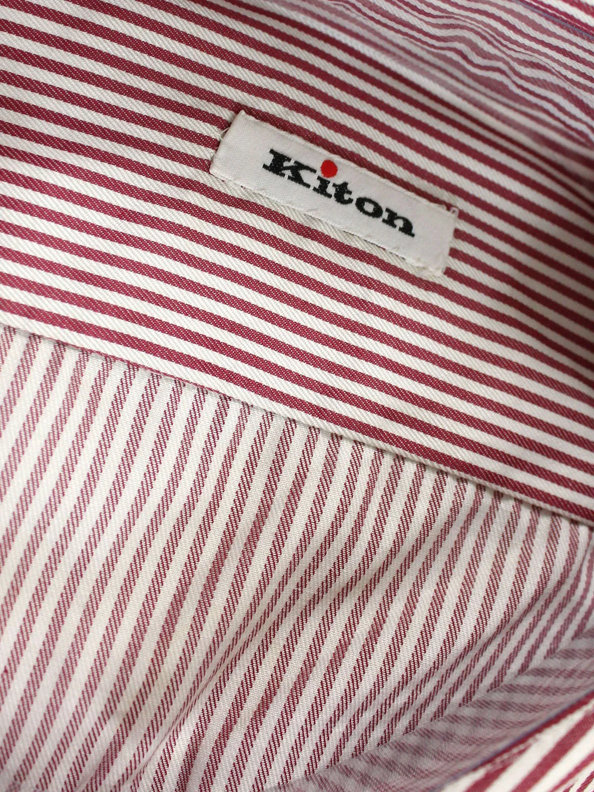Kiton Dress Shirt White Maroon Stripes 43 - 17