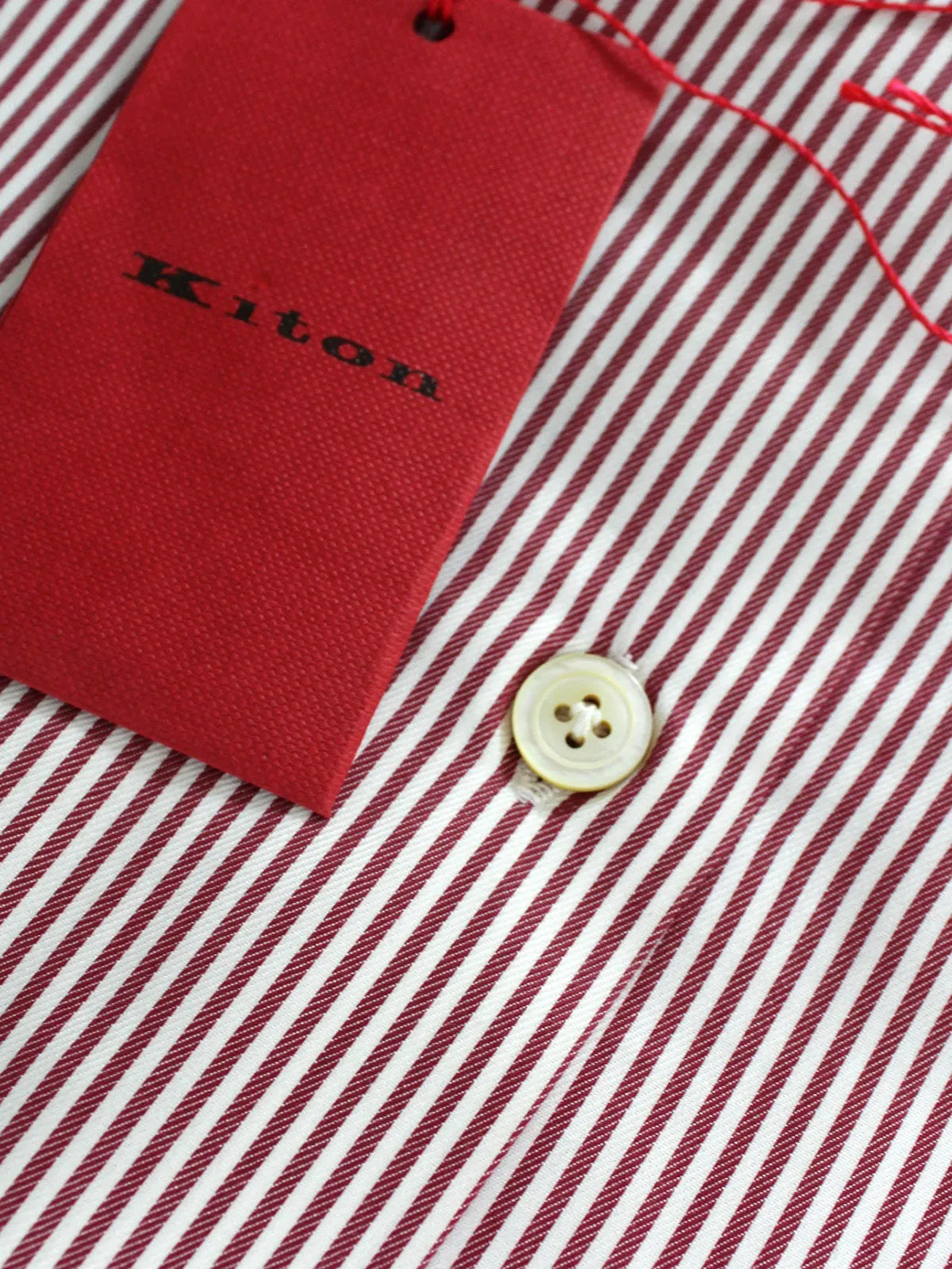 Kiton Dress Shirt White Maroon Stripes 43 - 17