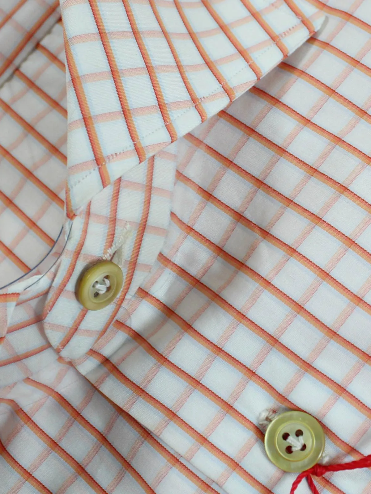Kiton Dress Shirt White Orange Graph Check Spread Collar 39 - 15 1/2 REDUCED - SALE