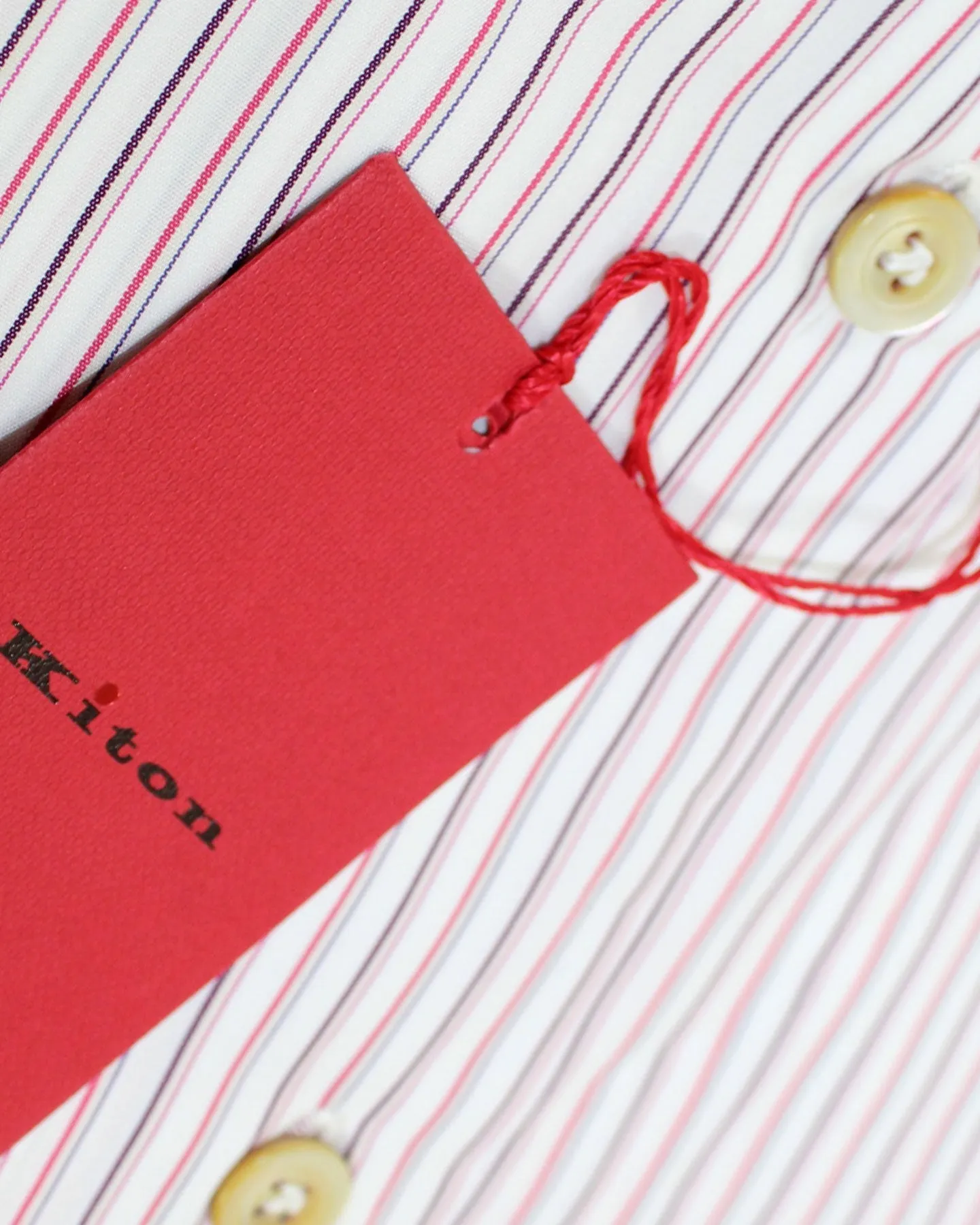 Kiton Dress Shirt White Pink Purple Stripes 40 - 15 3/4 SALE