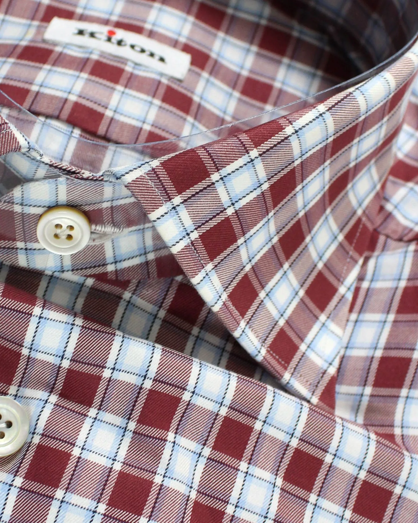 Kiton Shirt White Maroon Blue Plaid 38 - 15 SALE