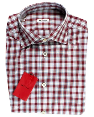 Kiton Shirt White Maroon Blue Plaid 38 - 15 SALE