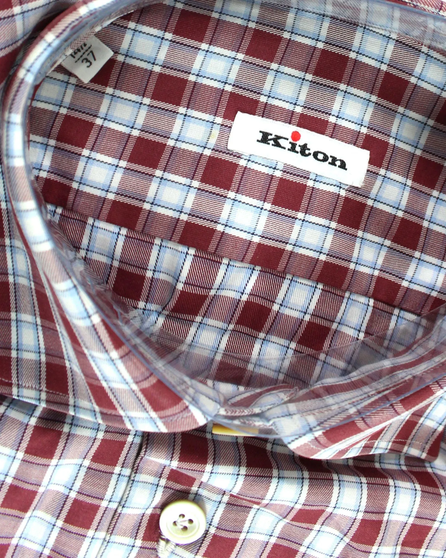 Kiton Shirt White Maroon Blue Plaid 38 - 15 SALE